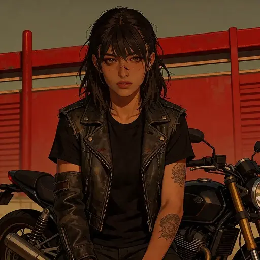 A Wollo character in biker leathers