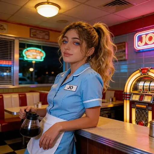 A Wollo character working as a waitress